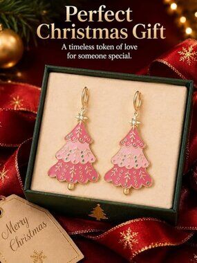Christmas Tree Hoop Earrings for Women, Xmas Drop Dangle Earrings